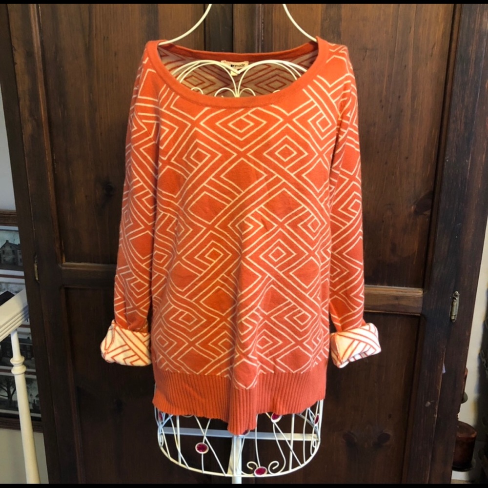 LA Made Orange Geometric Print Sweater Size Medium Reversible